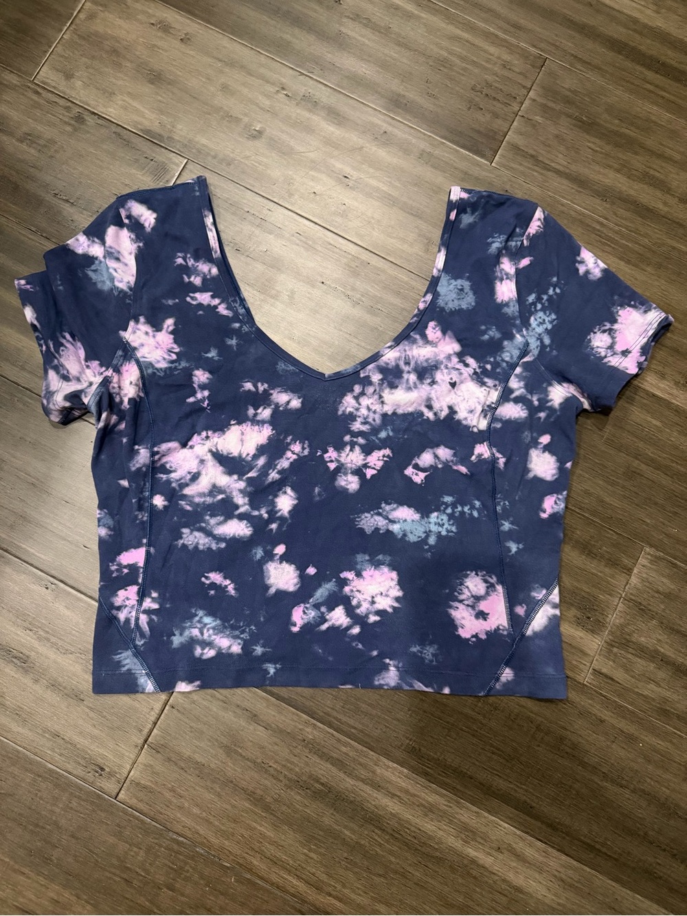 lululemon athletica Navy and Pink Tie-Dye V-Neck Crop Top